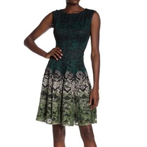 Gabby Skye Women Printed Fit Flare Dress Evergreen